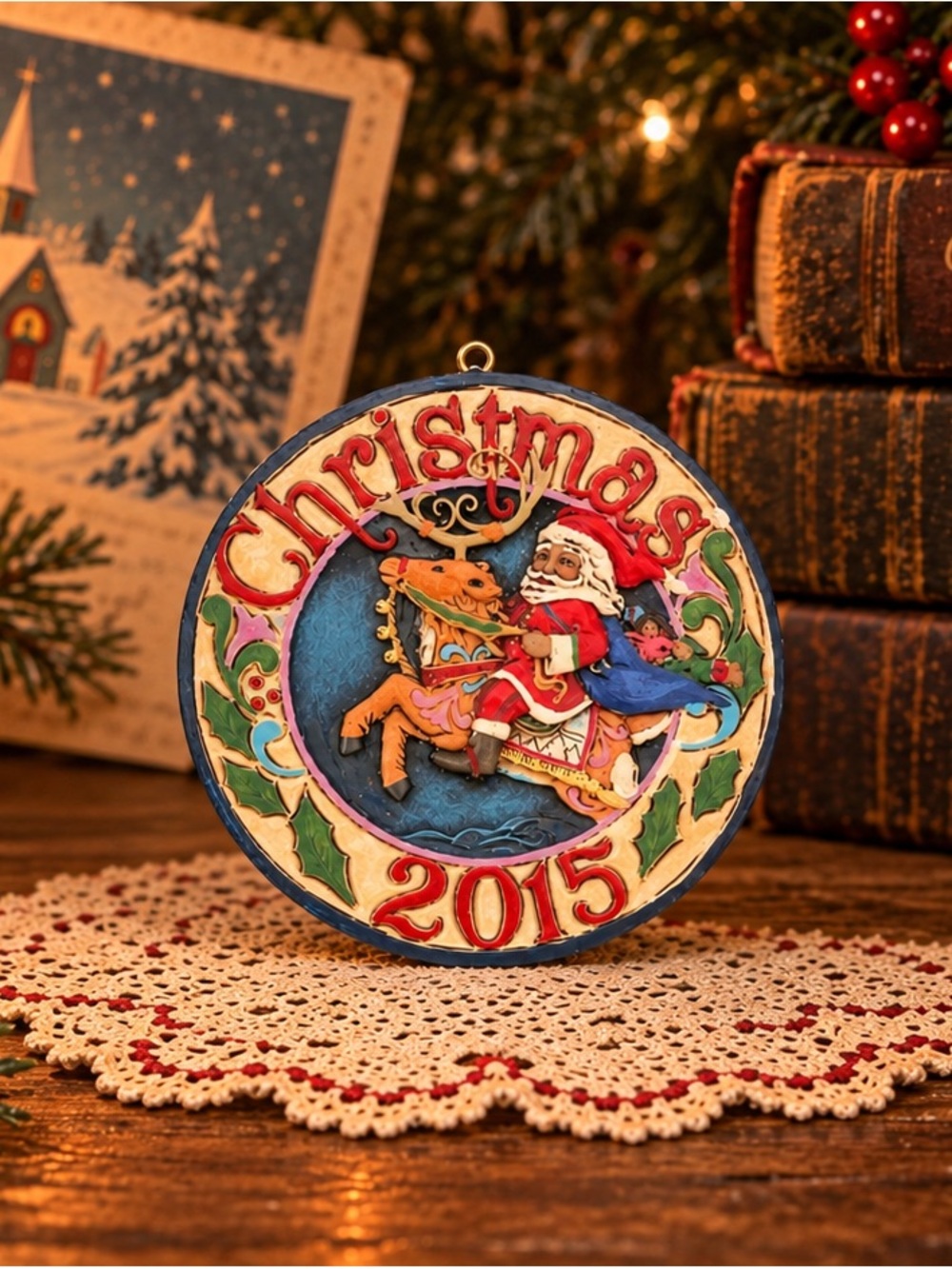Jim Shore 2015 Santa Riding Reindeer Christmas Ornament and Box #4047763FD